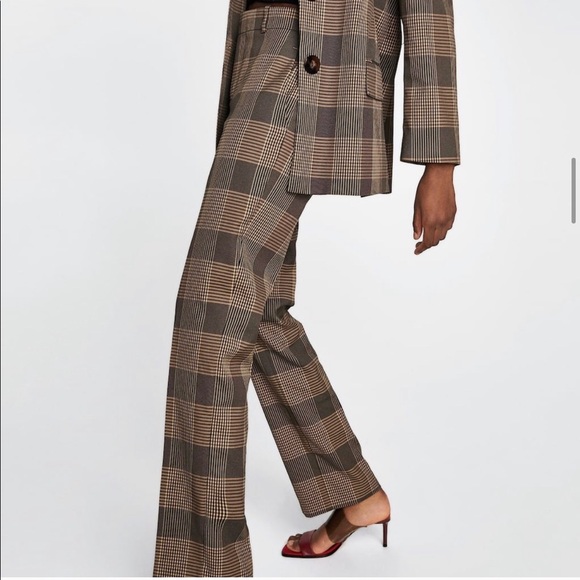 Zara Checkered Plaid PANTS ONLY Sz S Blogger Favorite NWT - Picture 5 of 7